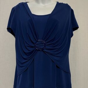 Connected Apparel Blue Short Sleeve Ruched Blouse,XL